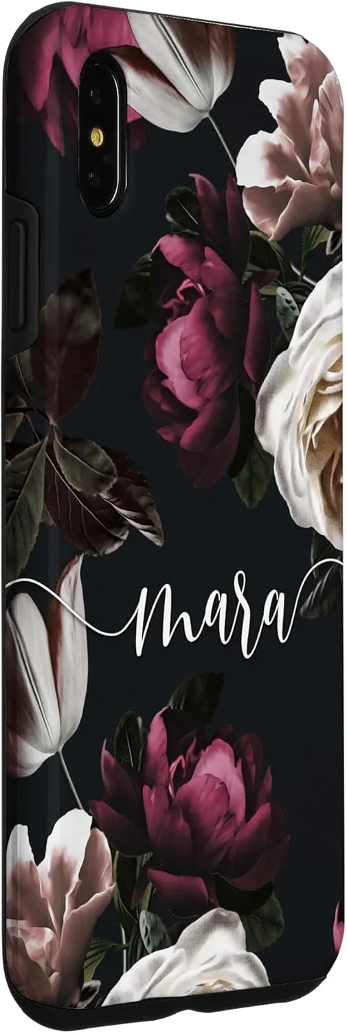 iPhone XS Max Mara - Elegant Floral Rose & Peony Personalized Name Case