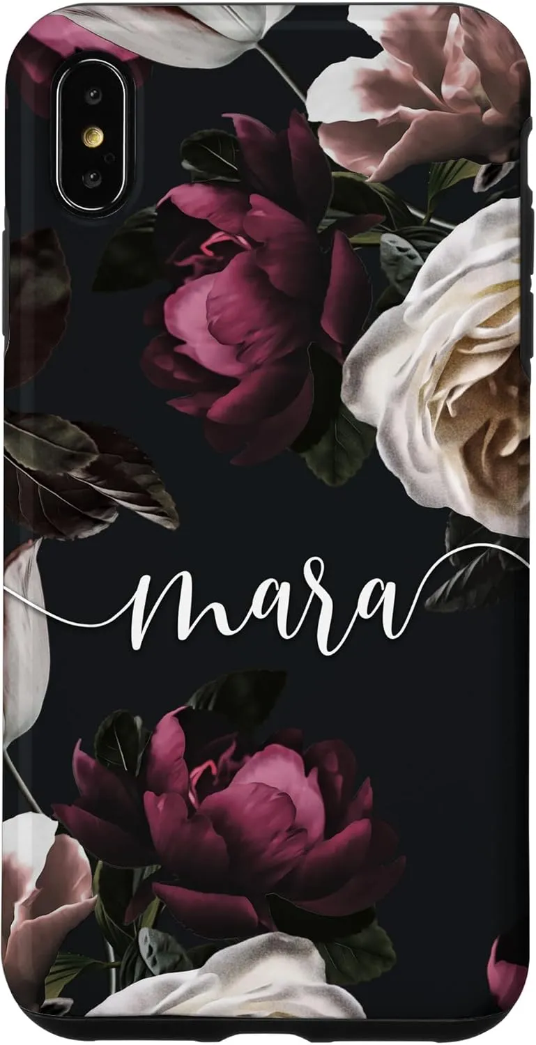 iPhone XS Max Mara - Elegant Floral Rose & Peony Personalized Name Case