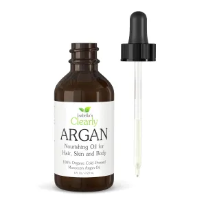 Isabella's Clearly Organic ARGAN Oil of Morocco | 100% Pure Cold Pressed Moroccan Oil for Hair, for Face, for Scalp, for Skin, for Nails and for Body | Virgin, Unrefined, In Glass Bottle (Bulk 4 oz)