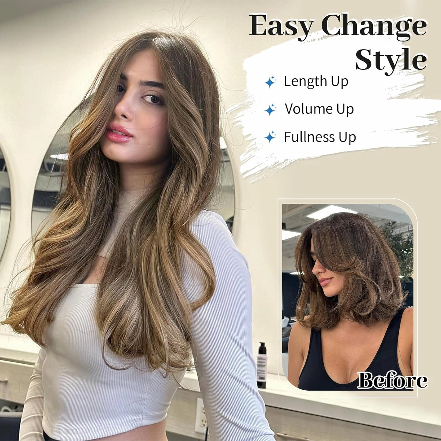 Isaic 16 Inch Brown Mix Blonde Synthetic Clip in Hair Extensions for Women Layered Straight Wavy Hair Extensions Easy to Use Adds Natural Volume and Length Perfect for Daily Wear