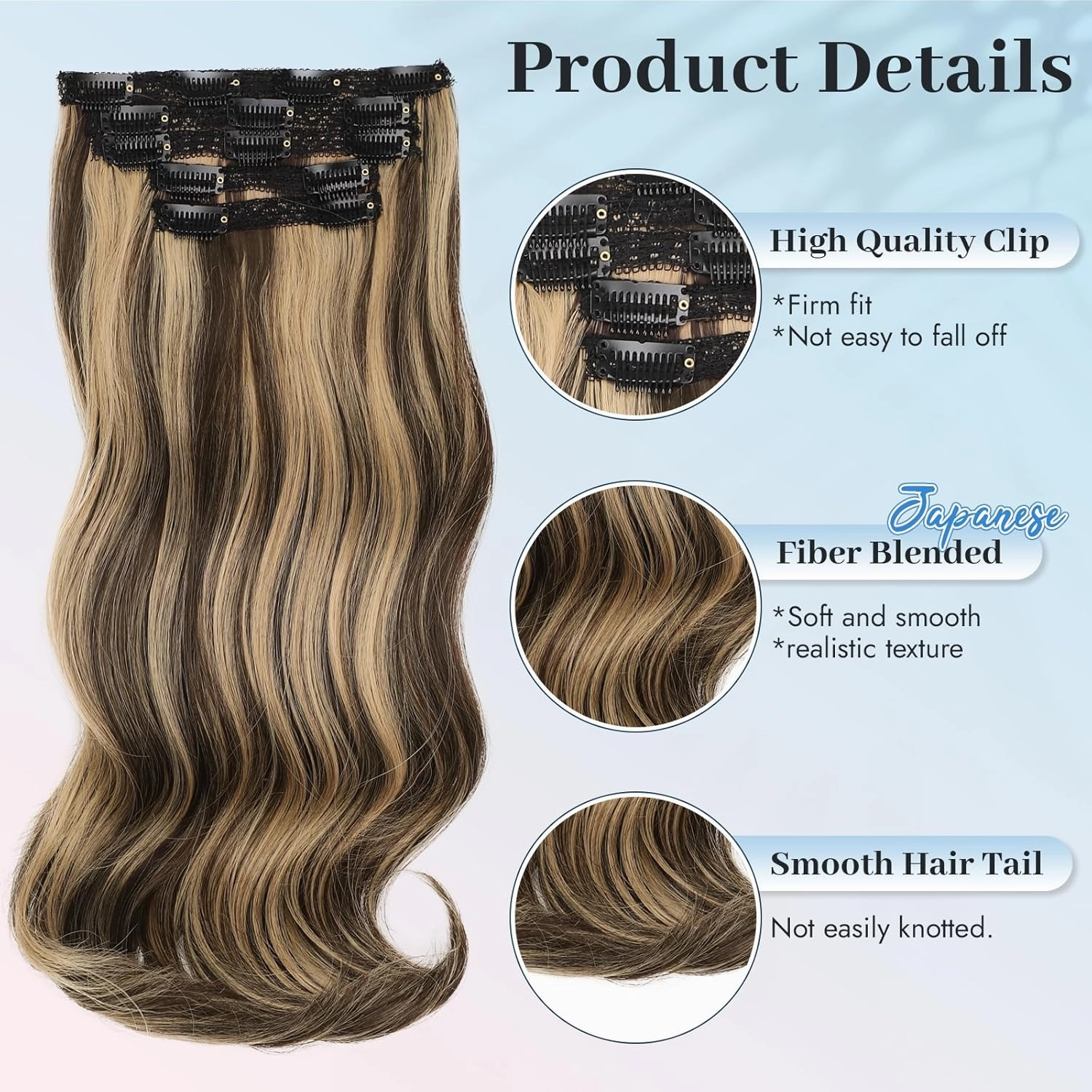 Isaic 16 Inch Brown Mix Blonde Synthetic Clip in Hair Extensions for Women Layered Straight Wavy Hair Extensions Easy to Use Adds Natural Volume and Length Perfect for Daily Wear