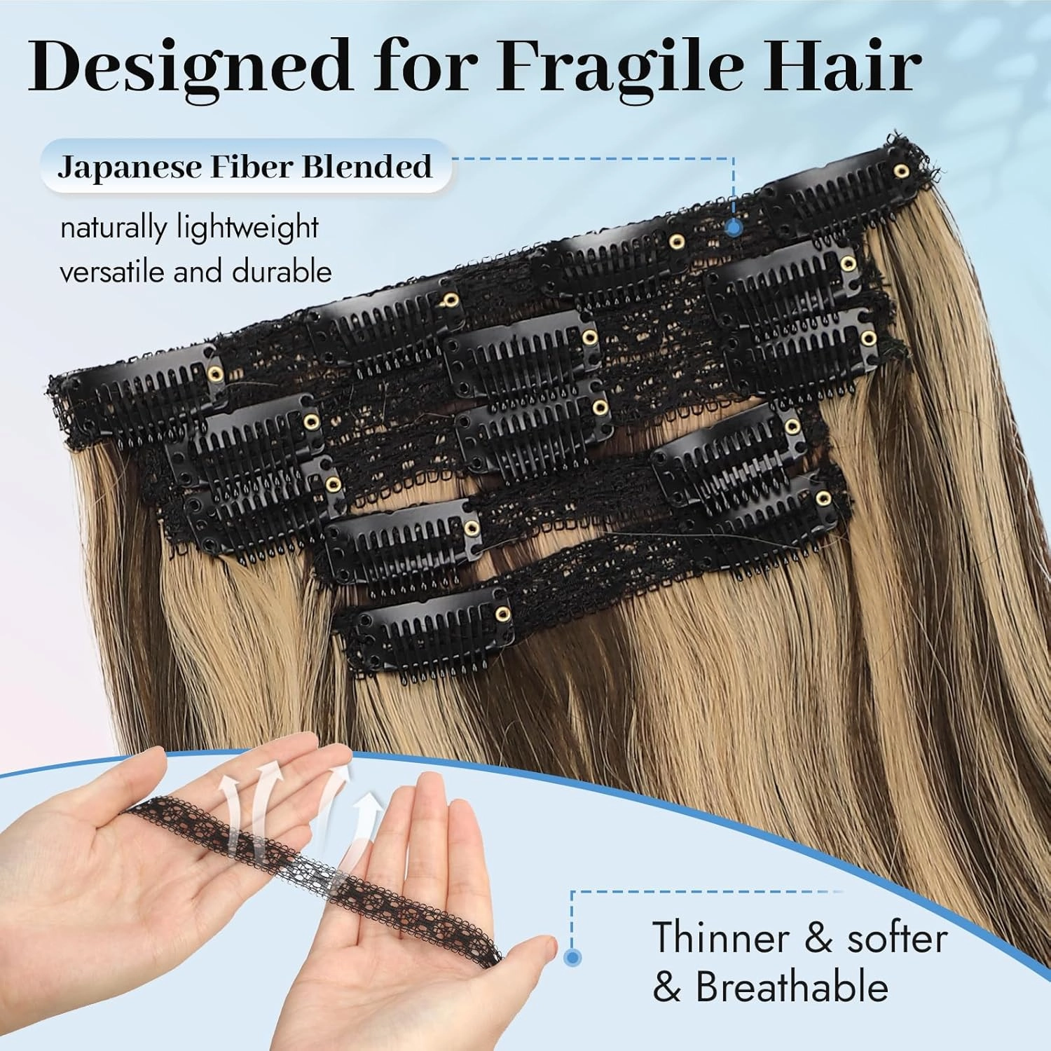 Isaic 16 Inch Brown Mix Blonde Synthetic Clip in Hair Extensions for Women Layered Straight Wavy Hair Extensions Easy to Use Adds Natural Volume and Length Perfect for Daily Wear