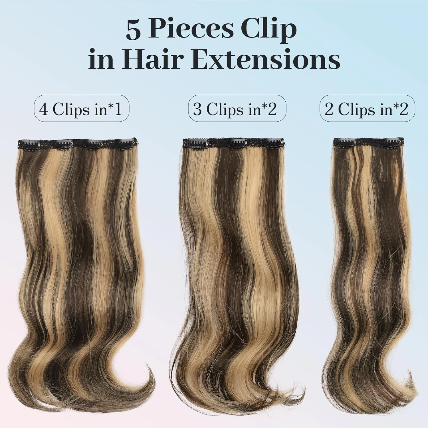 Isaic 16 Inch Brown Mix Blonde Synthetic Clip in Hair Extensions for Women Layered Straight Wavy Hair Extensions Easy to Use Adds Natural Volume and Length Perfect for Daily Wear