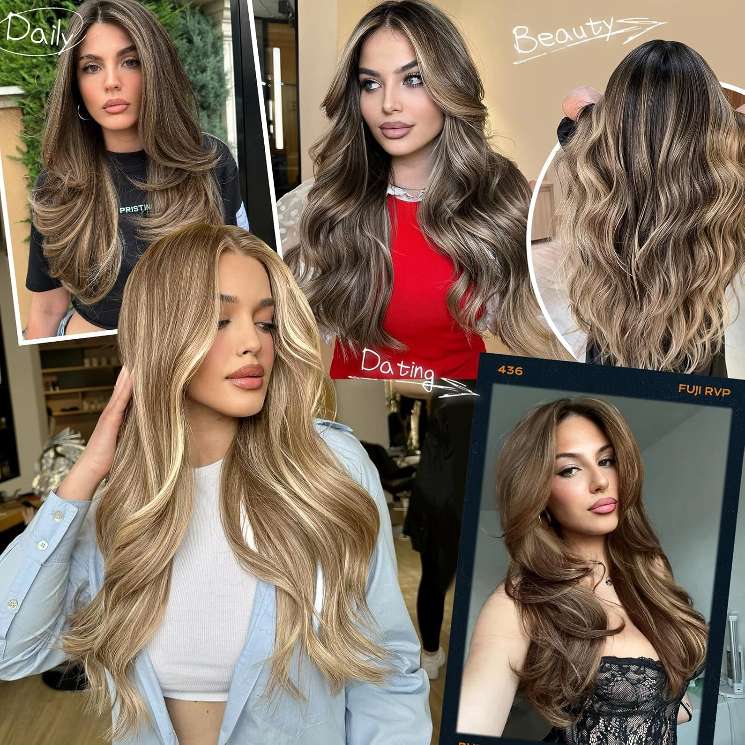 Isaic 16 Inch Brown Mix Blonde Synthetic Clip in Hair Extensions for Women Layered Straight Wavy Hair Extensions Easy to Use Adds Natural Volume and Length Perfect for Daily Wear