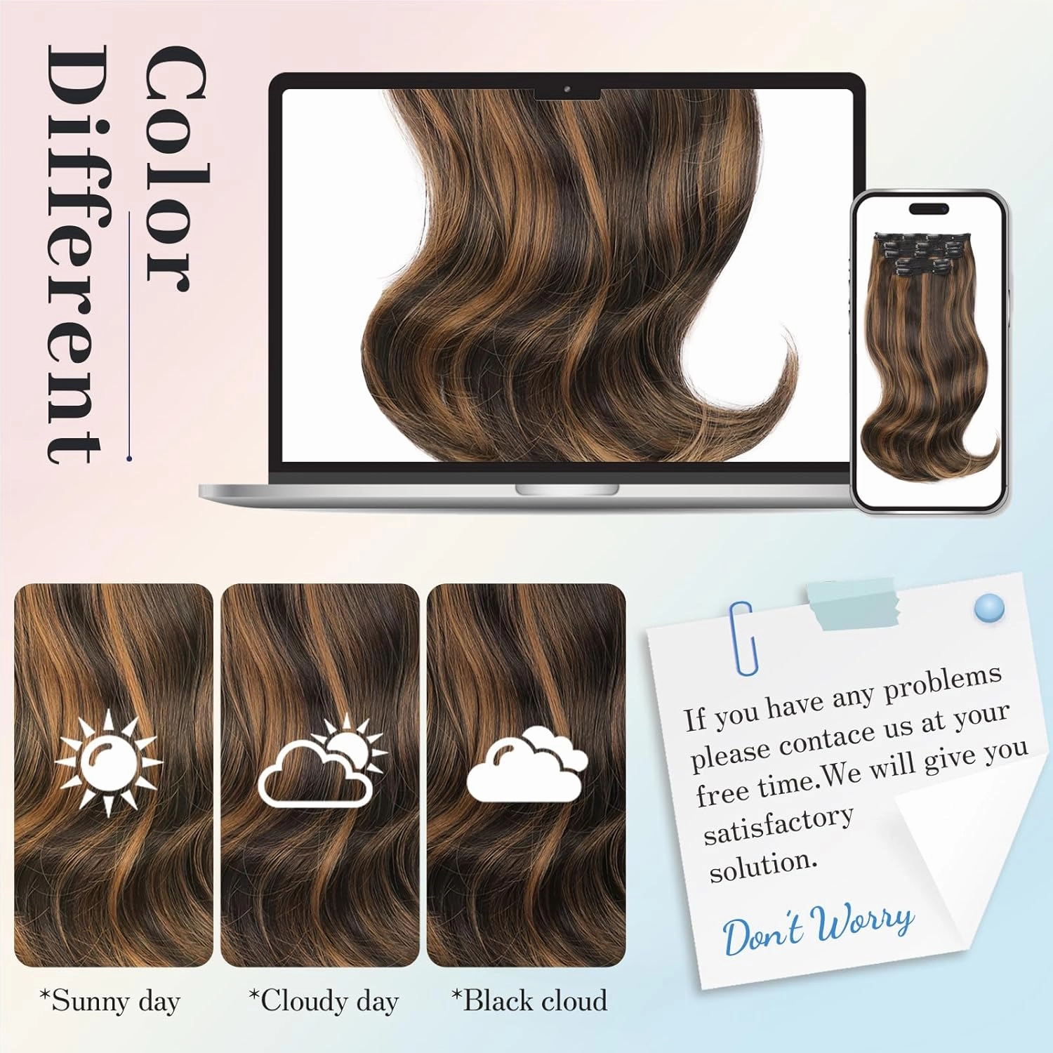 Isaic Clip in Hair Extensions,Balayage Dark Brown to Chestnut Synthetic Hairpieces for Women 16 Inch Layered Wavy Hair Extensions Natural Volume and Length for Daily Wear