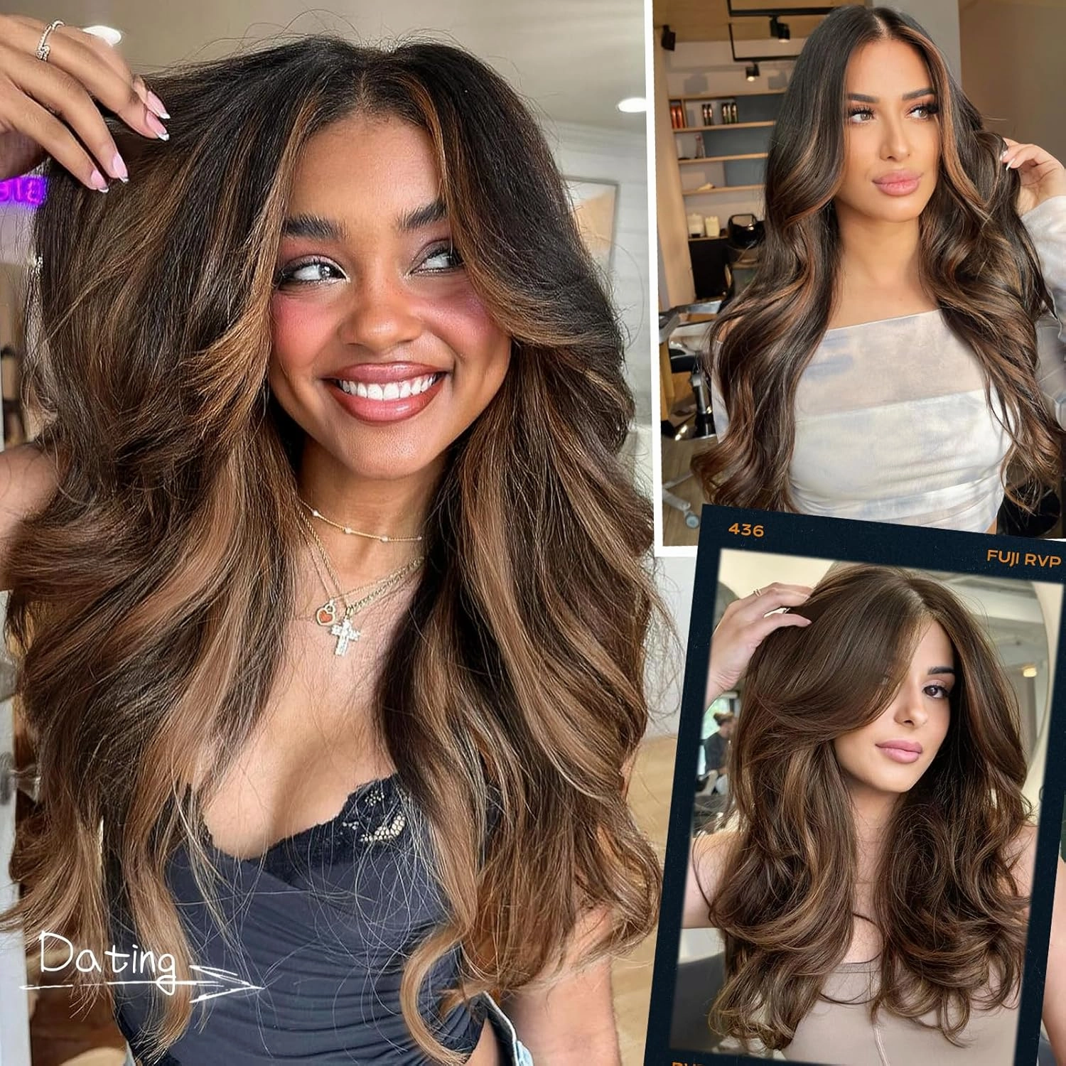 Isaic Clip in Hair Extensions,Balayage Dark Brown to Chestnut Synthetic Hairpieces for Women 16 Inch Layered Wavy Hair Extensions Natural Volume and Length for Daily Wear