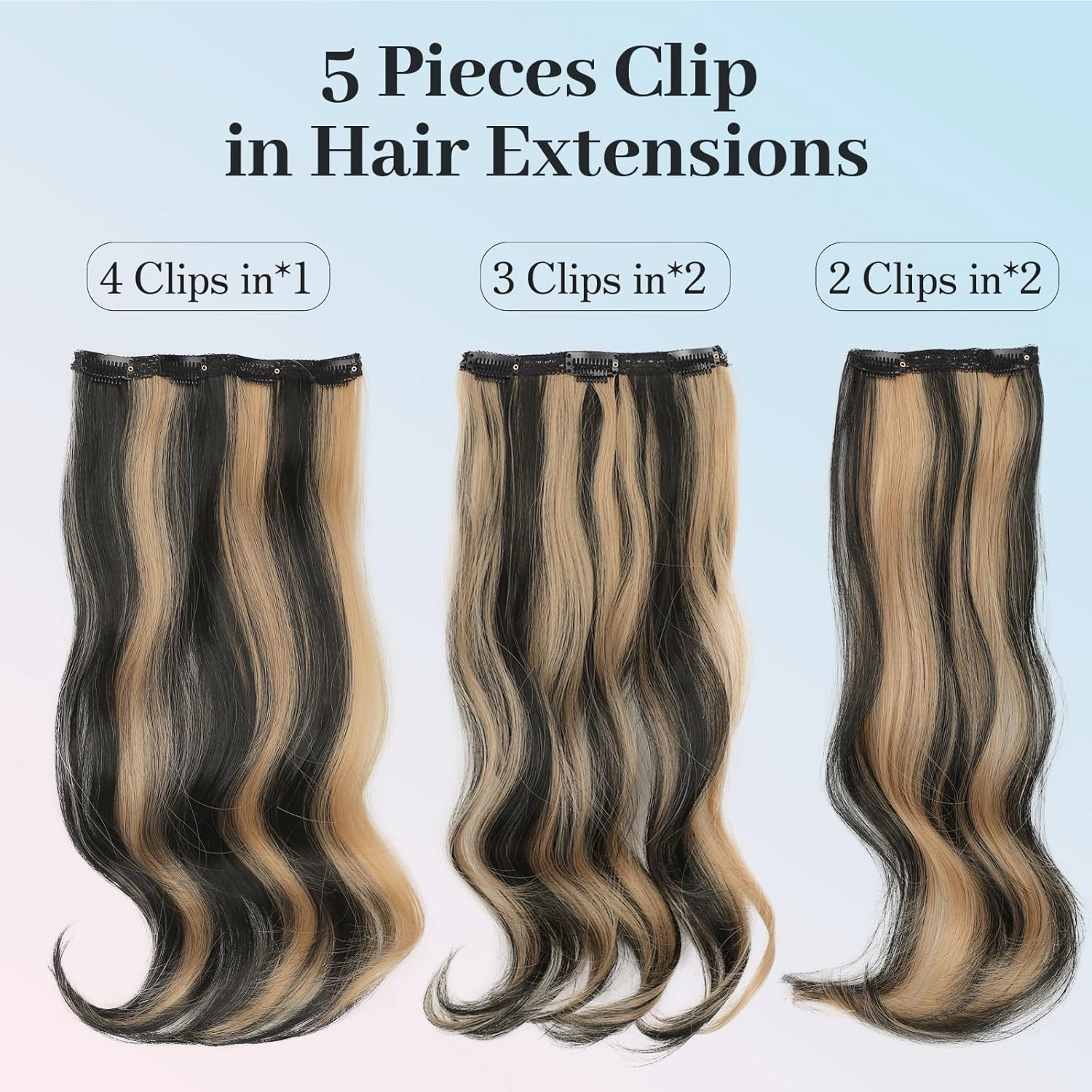 Isaic Clip in Hair Extensions Black Mix Blonde Synthetic Hairpieces Clip Ins for Women 16 Inch Layered Wavy Hair Extensions Natural Volume and Length for Daily Wear