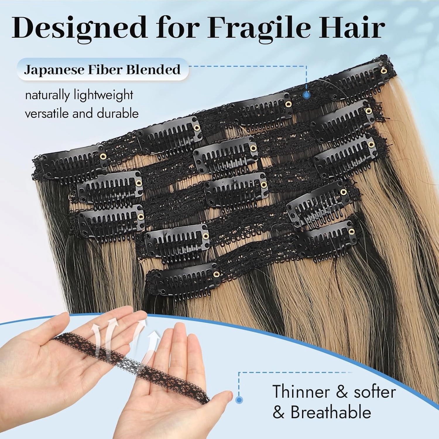 Isaic Clip in Hair Extensions Black Mix Blonde Synthetic Hairpieces Clip Ins for Women 16 Inch Layered Wavy Hair Extensions Natural Volume and Length for Daily Wear