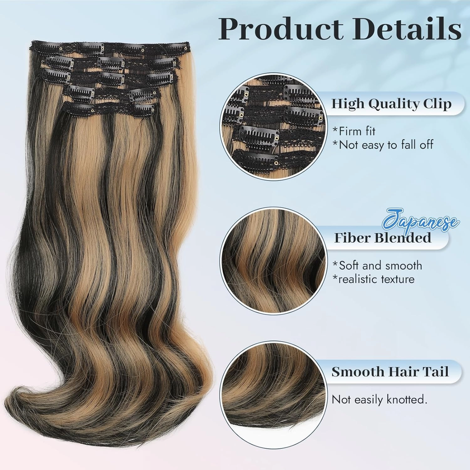 Isaic Clip in Hair Extensions Black Mix Blonde Synthetic Hairpieces Clip Ins for Women 16 Inch Layered Wavy Hair Extensions Natural Volume and Length for Daily Wear