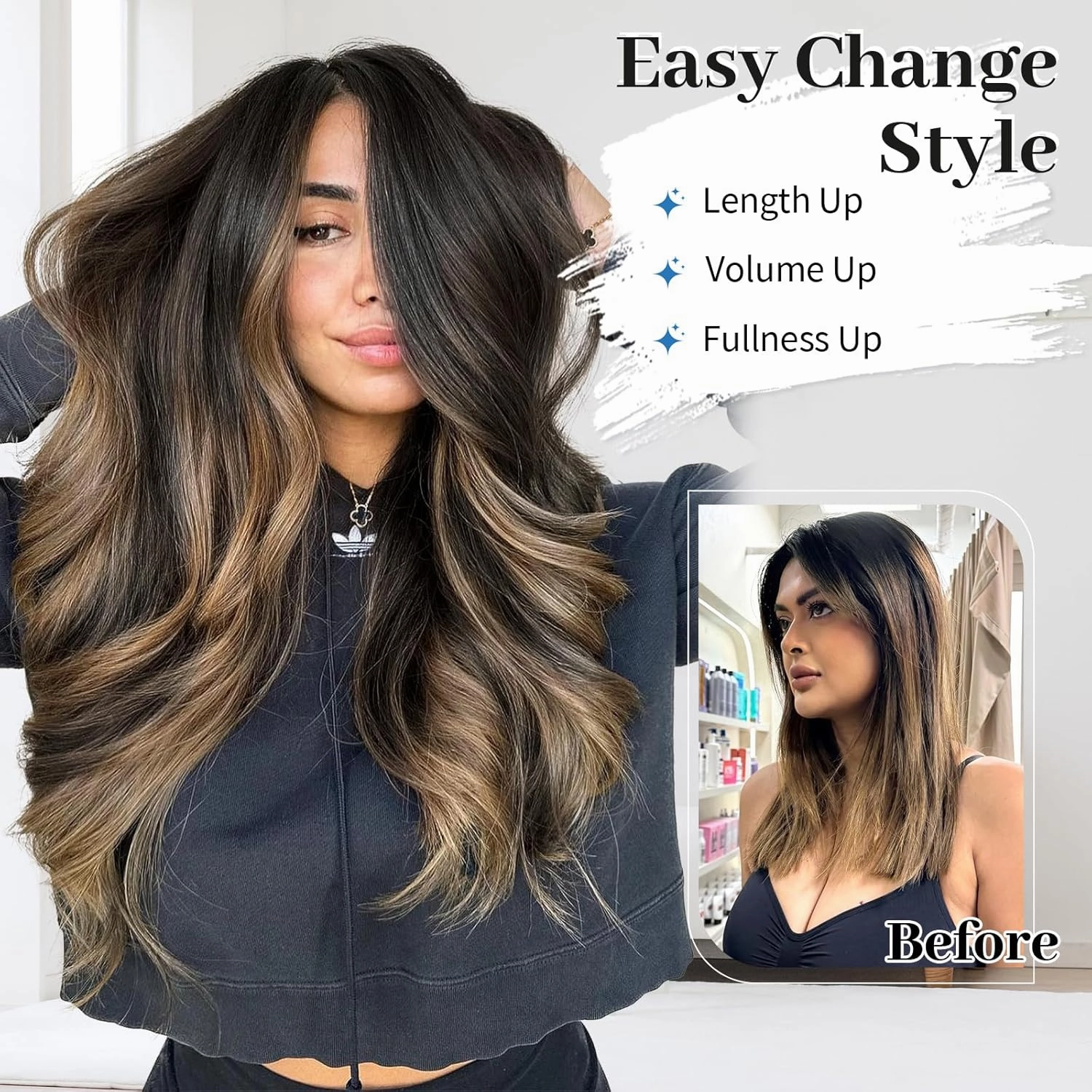 Isaic Clip in Hair Extensions Black Mix Blonde Synthetic Hairpieces Clip Ins for Women 16 Inch Layered Wavy Hair Extensions Natural Volume and Length for Daily Wear