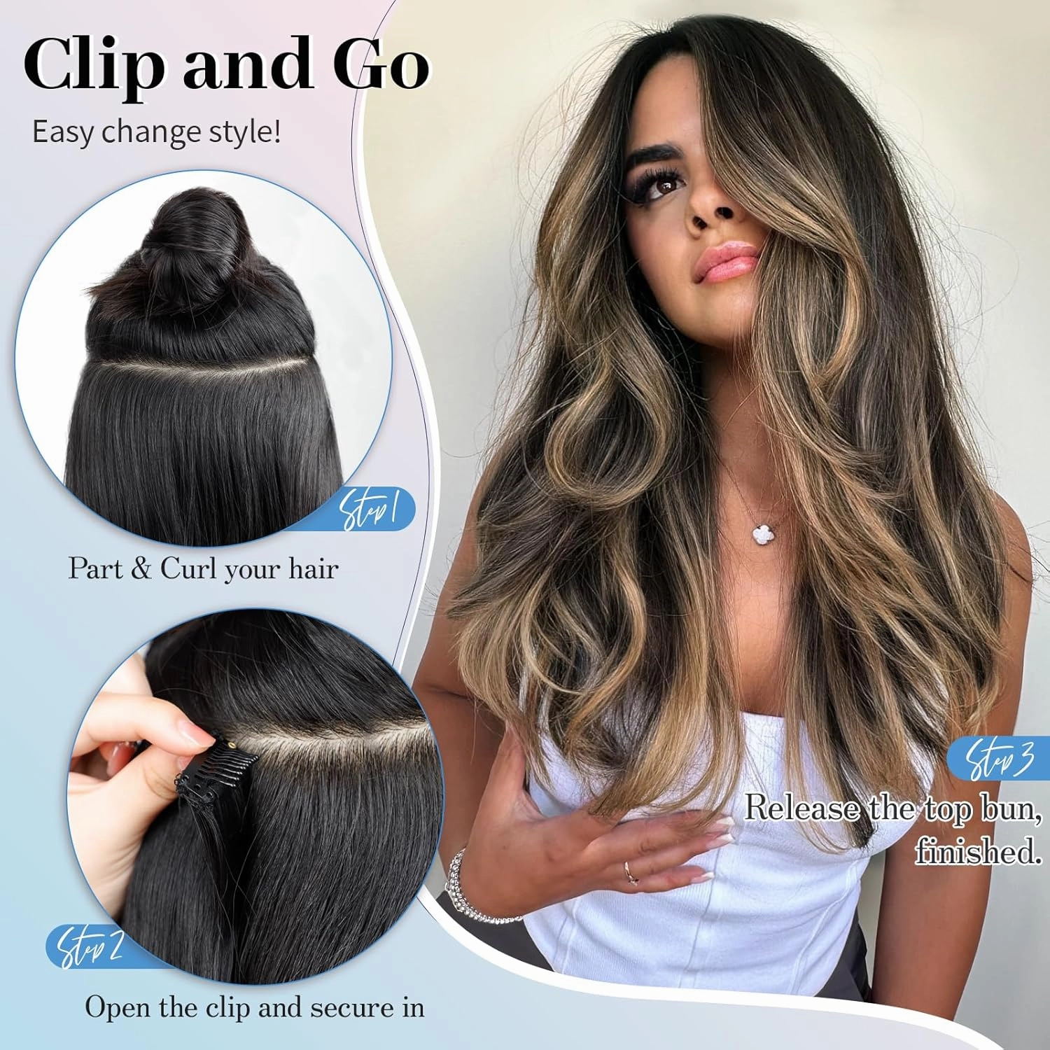 Isaic Clip in Hair Extensions Black Mix Blonde Synthetic Hairpieces Clip Ins for Women 16 Inch Layered Wavy Hair Extensions Natural Volume and Length for Daily Wear