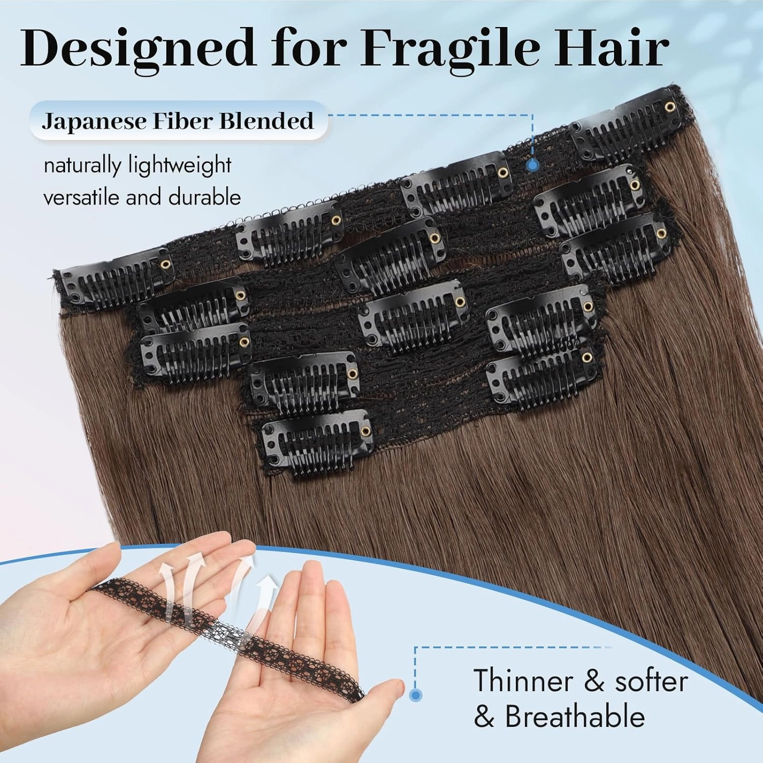 Isaic Clip in Synthetic Hair Extensions Layered Long Wavy 5PCS Thick Hairpieces Balayage Dark Brown to Ash Brown Synthetic Double Weft Natural Hair Extensions 16 Inch for Women