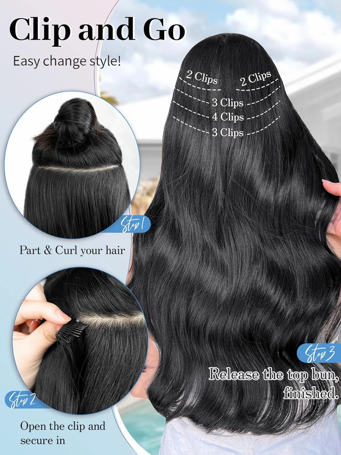 Isaic Clip in Synthetic Hair Extensions Layered Long Wavy 5PCS Thick Hairpieces Balayage Dark Brown to Ash Brown Synthetic Double Weft Natural Hair Extensions 16 Inch for Women