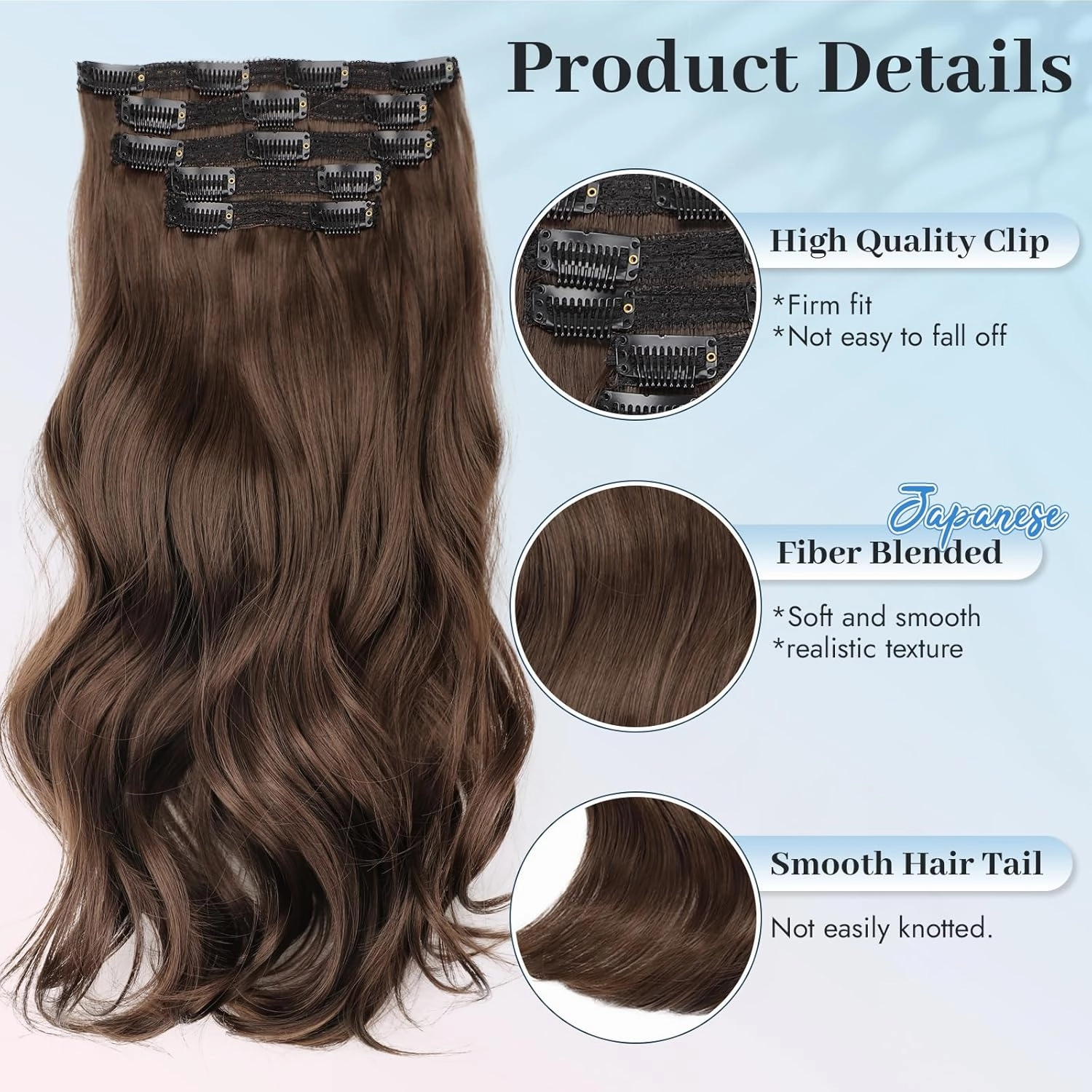 Isaic Clip in Synthetic Hair Extensions Layered Long Wavy 5PCS Thick Hairpieces Balayage Dark Brown to Ash Brown Synthetic Double Weft Natural Hair Extensions 16 Inch for Women