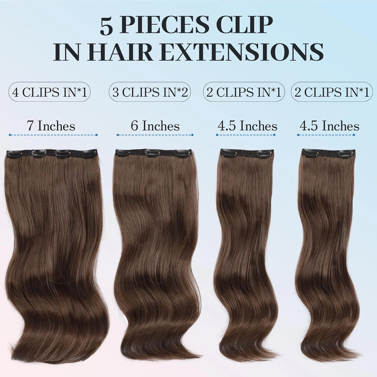 Isaic Clip in Synthetic Hair Extensions Layered Long Wavy 5PCS Thick Hairpieces Balayage Dark Brown to Ash Brown Synthetic Double Weft Natural Hair Extensions 16 Inch for Women