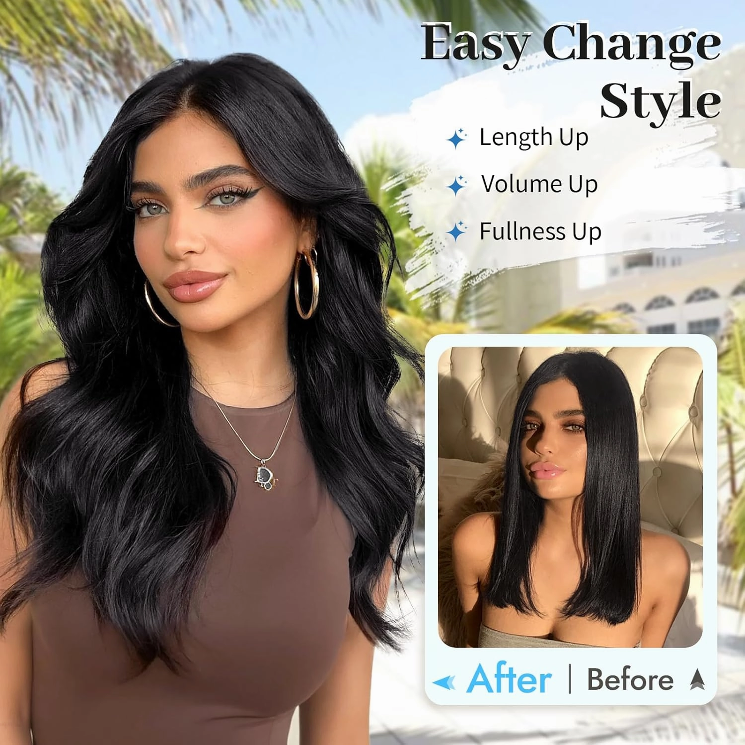Isaic Clip in Synthetic Hair Extensions Layered Long Wavy 5PCS Thick Hairpieces Black Synthetic Double Weft Natural Hair Extensions 16 Inch for Women