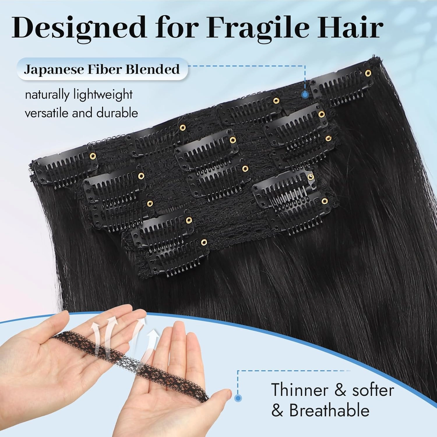 Isaic Clip in Synthetic Hair Extensions Layered Long Wavy 5PCS Thick Hairpieces Black Synthetic Double Weft Natural Hair Extensions 16 Inch for Women