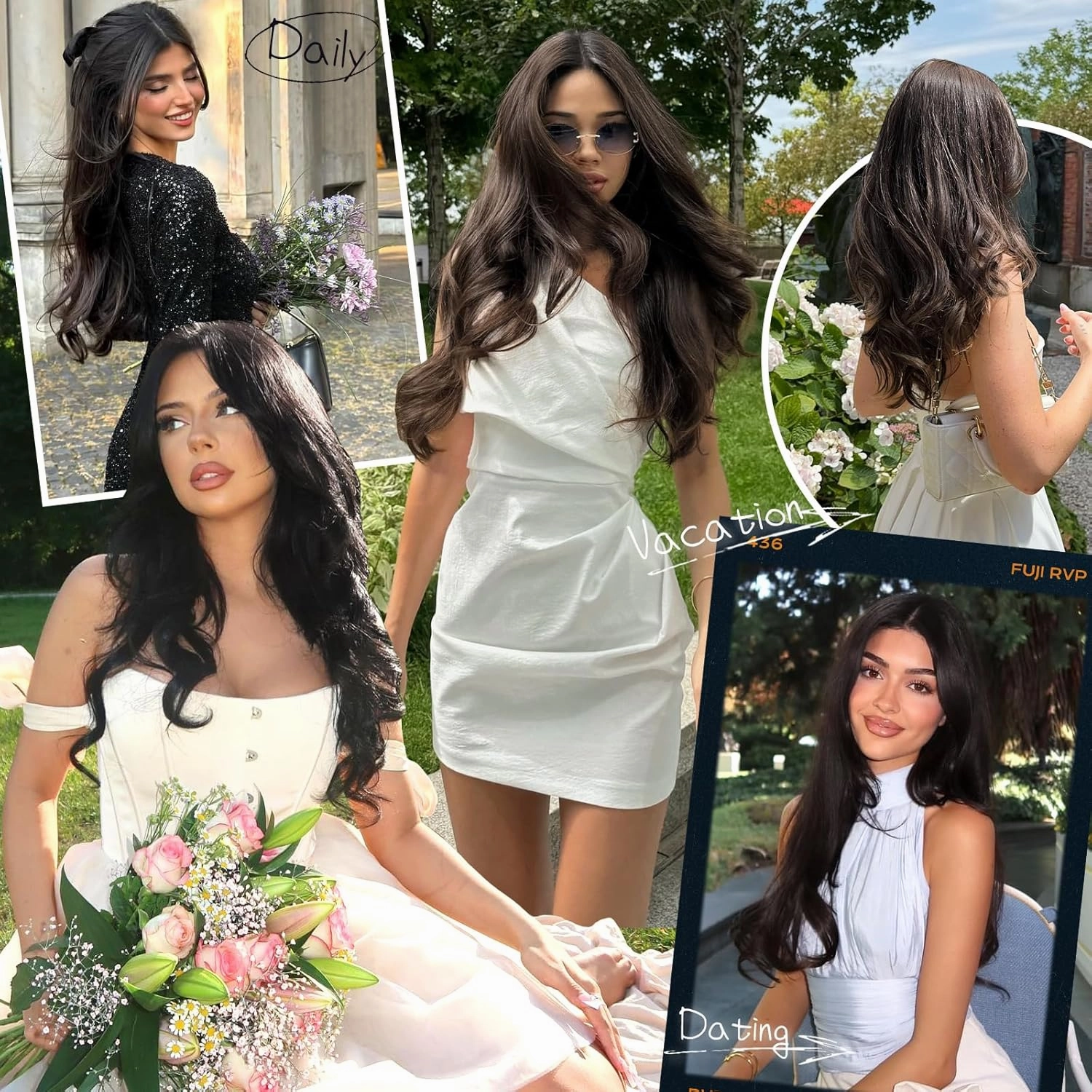 Isaic Clip in Synthetic Hair Extensions Layered Long Wavy 5PCS Thick Hairpieces Black Synthetic Double Weft Natural Hair Extensions 16 Inch for Women