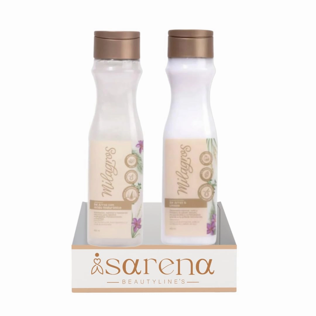 Isarena Beautyline´s Kit 2 pack Rice, Flaxseed, and Hyaluronic Acid Shampoo and Conditioner para cabellos Milagros Rice Shampoo Conditioner | Made in Colombia 15.2oz
