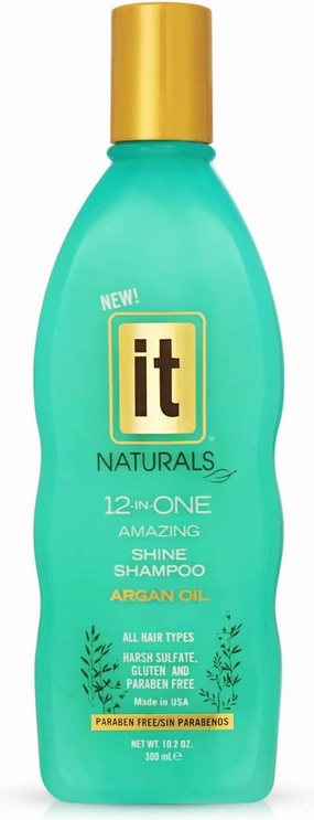 IT Naturals Argan Oil 12-In-One Amazing Shine Shampoo, 10.2oz - Repairs, Protects & Strengthen Hair Split Ends & Breakage - for All Hair Types - Moisturizing & Volumizing - Paraben Free