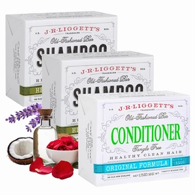 J.R.LIGGETT’S New Conditioner Bar 1.75oz   Two Herbal Formula Shampoo Bars 3.5oz Bundle | Natural Plant-Based Ingredients Leaves Hair Clean, Tangle-Free | Eco-Friendly, Biodegradable, Recyclable | USA