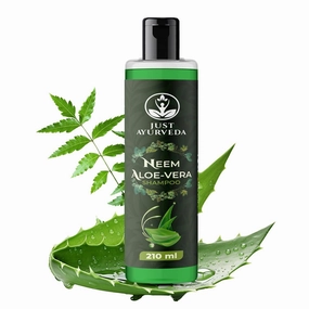 J.u.s/.t Ayurveda Neem & Aloe Vera Herbal Shampoo | Anti-Dandruff & Scalp Cooling | Strengthens Hair Roots | Supports Scalp Health| SLS & Paraben Free | 210ml (Pack 1, Neem Aloevera)