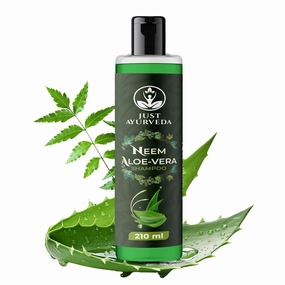 J.u.st Ayurveda Neem & Aloe Vera Herbal Shampoo | Anti-Dandruff & Scalp Cooling | Strengthens Hair Roots | Supports Scalp Health| SLS & Paraben Free | 210ml (Pack 1, Neem Aloevera)