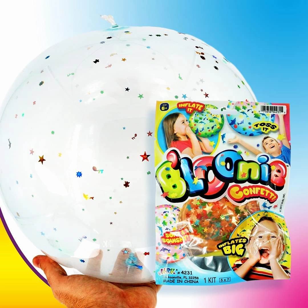 JA-RU Bloonies Large Confetti Plastic Bubbles with Straw (12 Plastic Balloons Assorted) Clear Balloons with Confetti. Old School Toys for Kids. Bulk Pool Party Favors. 4231-12p