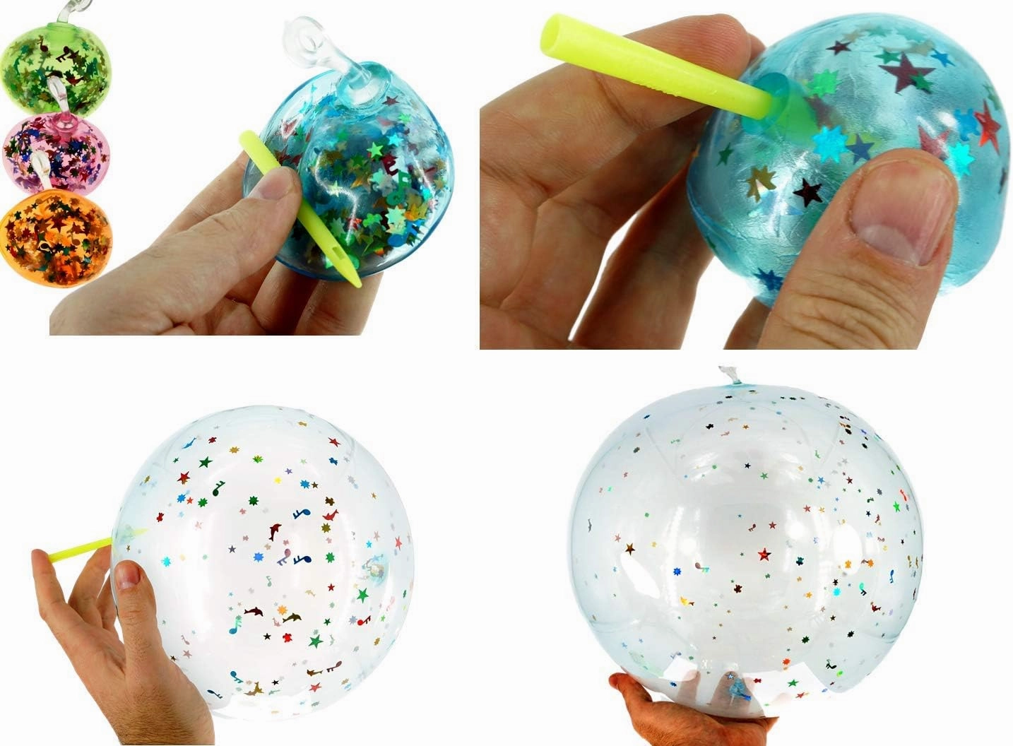 JA-RU Bloonies Large Confetti Plastic Bubbles with Straw (12 Plastic Balloons Assorted) Clear Balloons with Confetti. Old School Toys for Kids. Bulk Pool Party Favors. 4231-12p