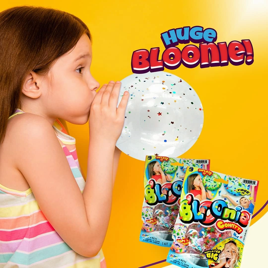 JA-RU Bloonies Large Confetti Plastic Bubbles with Straw (12 Plastic Balloons Assorted) Clear Balloons with Confetti. Old School Toys for Kids. Bulk Pool Party Favors. 4231-12p