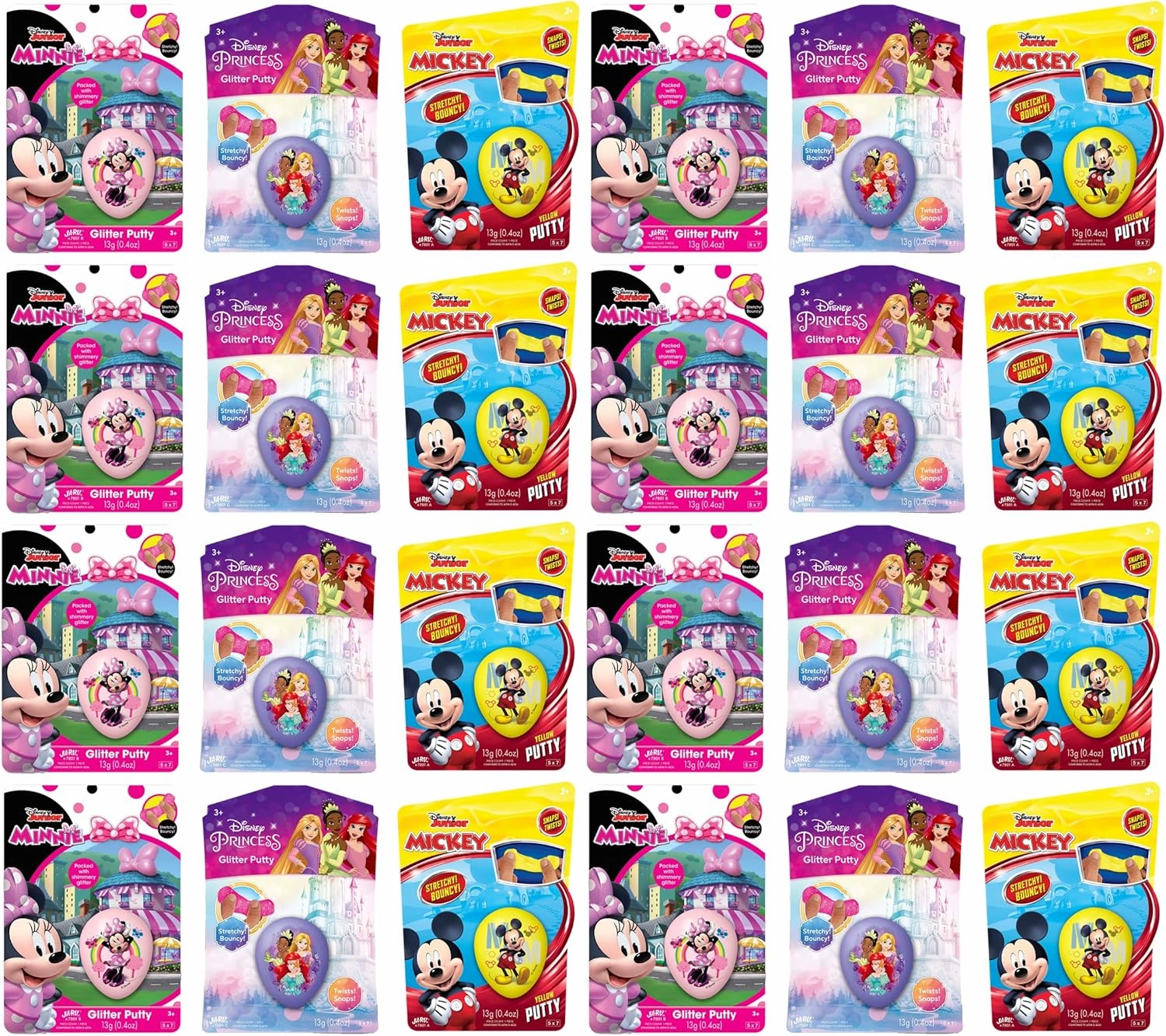 JA-RU Disney Princess & Mickey Mouse Slime Filled Eggs (24 Pack) High Bouncing Putty & Glitter Slime for Kids. Fidget Toys Bulk Easter Eggs Goodie Bag Filler