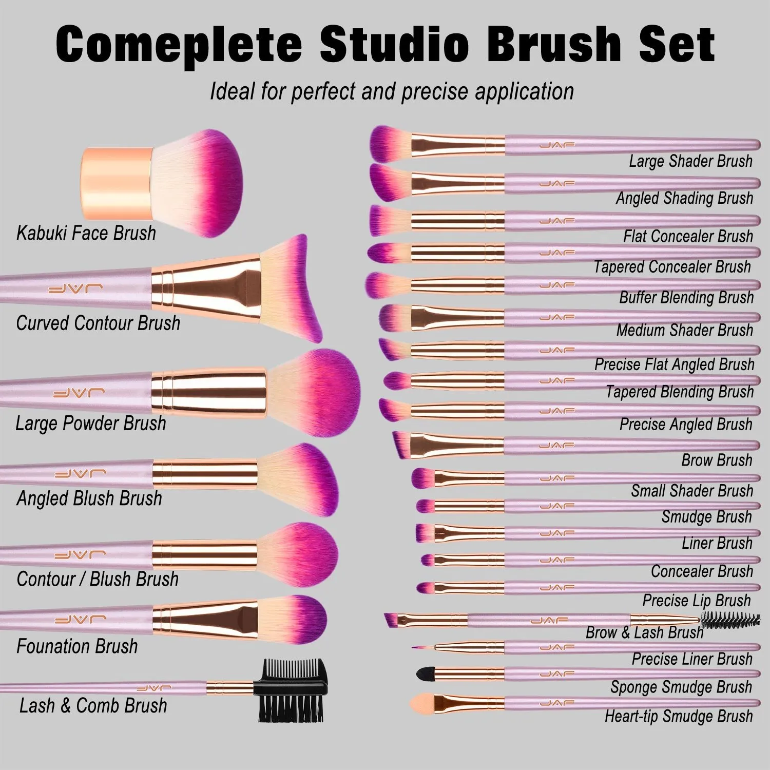 JAF Makeup Brush Set Professional 26 Pcs Synthetic Make Up Brushes with Case Bag