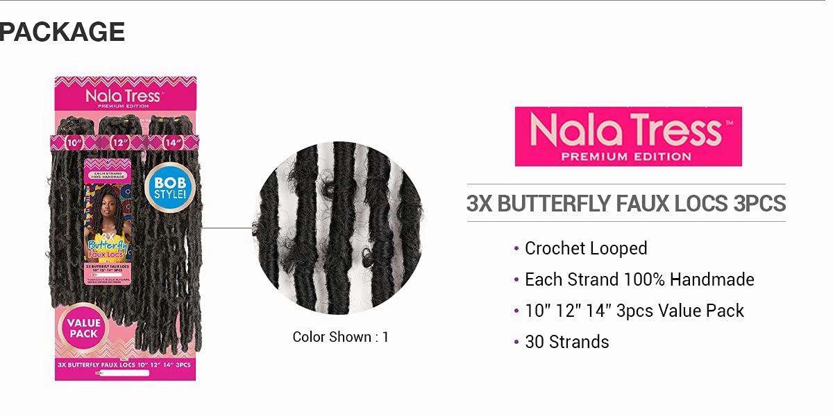Janet Collection Nala Tress 3X BUTTERFLY FAUX LOCS Crochet Braid (10"/12"/14") (30)