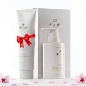 Japan Haruhi Argan Oil Shampoo & Conditioner Set – Organic, Moisturizing, Strengthening – Volumizing for Thin Hair – Repairs Damage, Controls Frizz – Hydrates Frizzy, Fine, Weak, & Color-Treated Hair