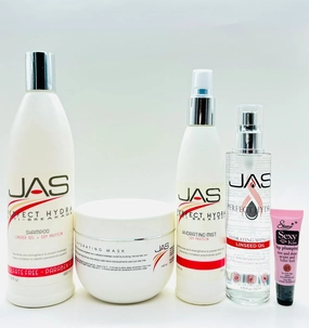 JAS Perfect Hydra Anti-breakage Shampoo & Conditioner 16 oz, Hydrating Mist 8 oz & Serum 5 fl oz with Linseed Oil   Soy Protein "Free Starry Sexy Kiss Lip Plumping 10 Ml“