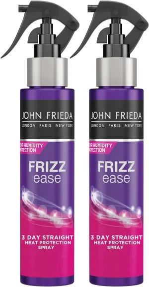 John Frieda Frizz Ease 3 Day Straight Heat Protection Spray, Keeps Hair Straight and Frizz-Free for 3 Days, Keratin-Infused Flat Iron & Styling Spray for a Smooth, Sleek Finish, 3.5 Oz, Pack of 2