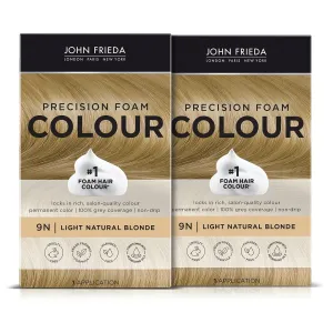 John Frieda Precision Foam Colour, Light Natural Blonde 9N, Full-coverage Hair Color Kit, Anti-Fade Gray Coverage, Deep Color Saturation Hair Dye, Pack of 2