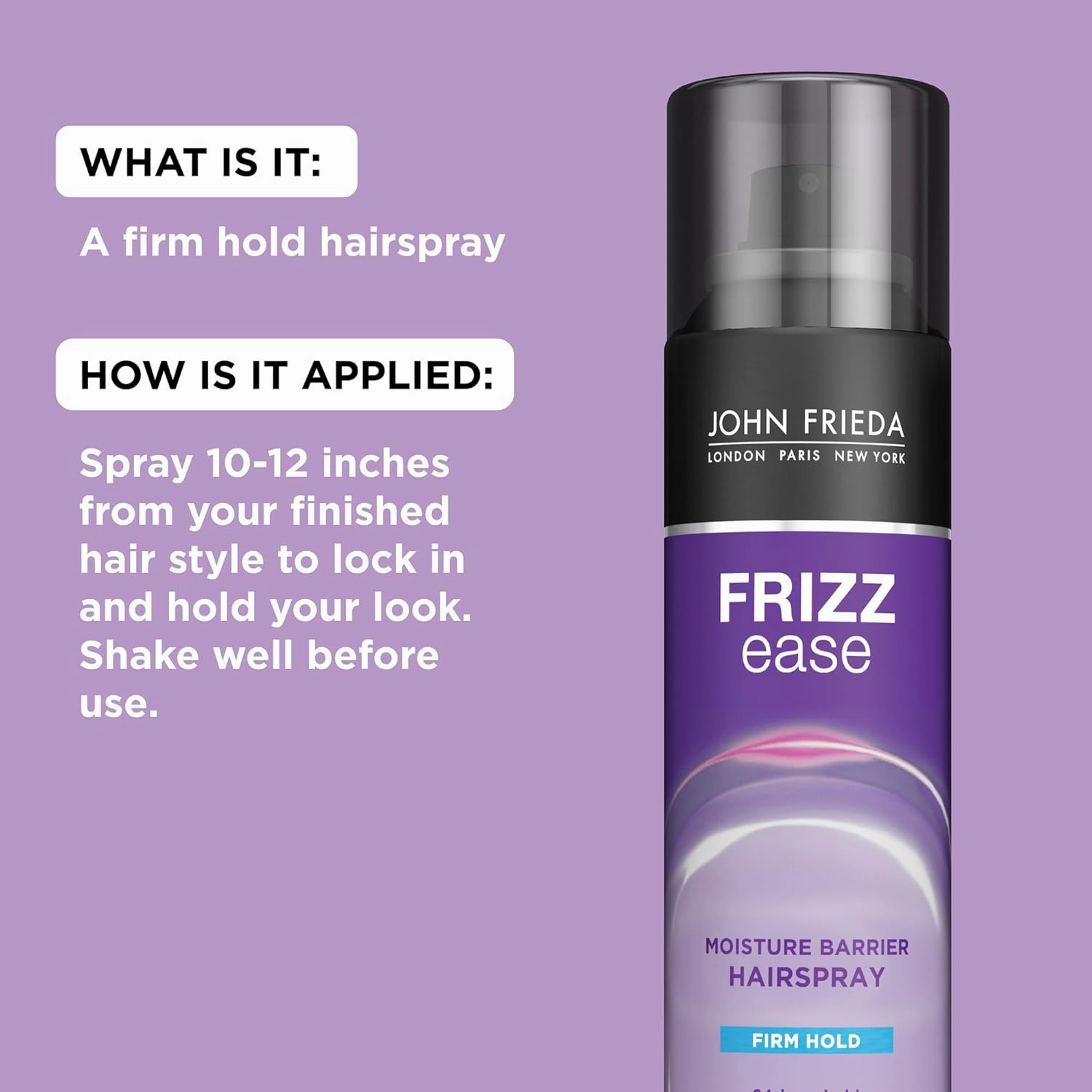John Frieda Frizz Ease Moisture Barrier Hairspray, Firm Hold Hairspray, Seals Out Moisture, Blocks Frizz, Protects Against Heat, and Keeps Hair Straight with Long-Lasting Hold, 2 Oz, Pack of 12