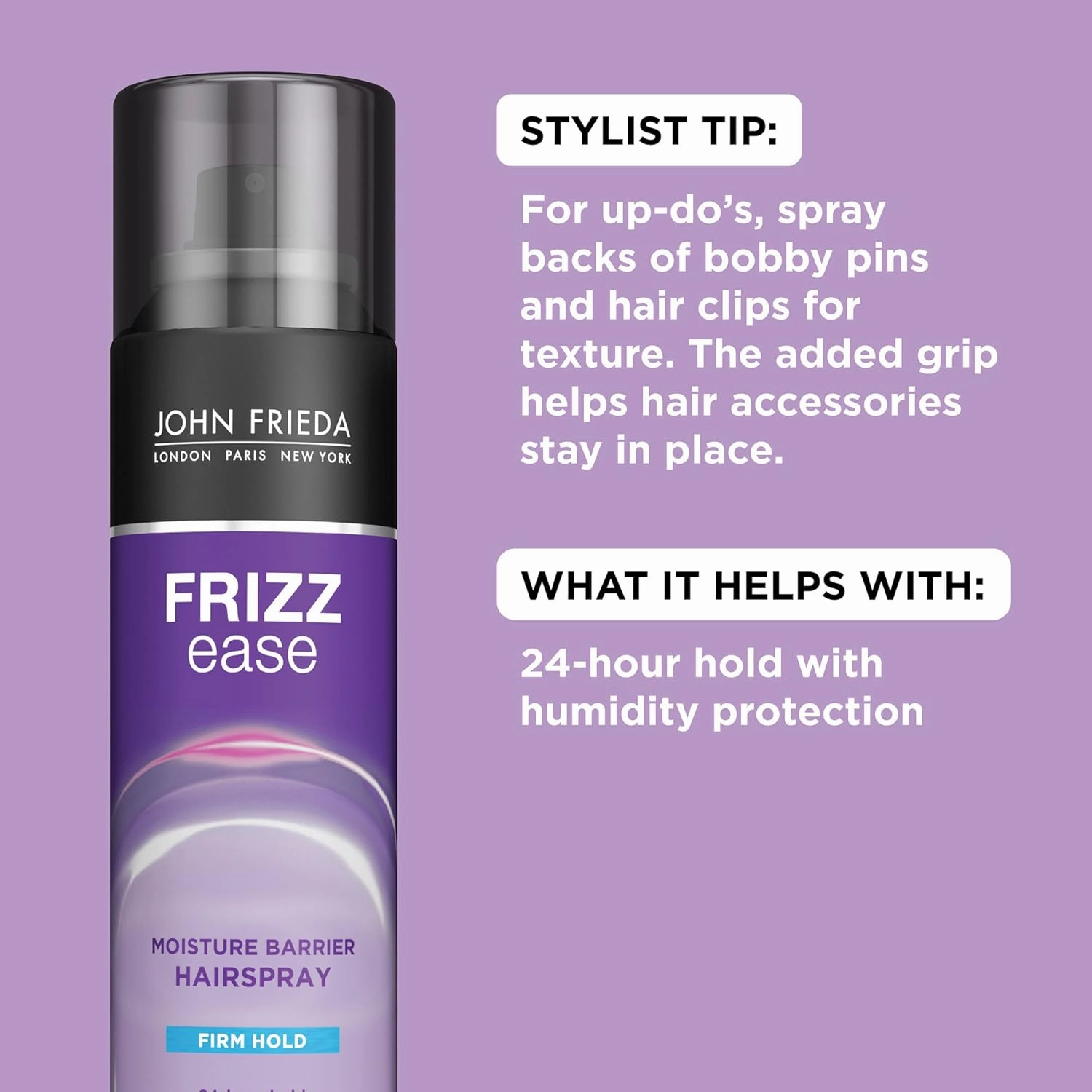 John Frieda Frizz Ease Moisture Barrier Hairspray, Firm Hold Hairspray, Seals Out Moisture, Blocks Frizz, Protects Against Heat, and Keeps Hair Straight with Long-Lasting Hold, 2 Oz, Pack of 12