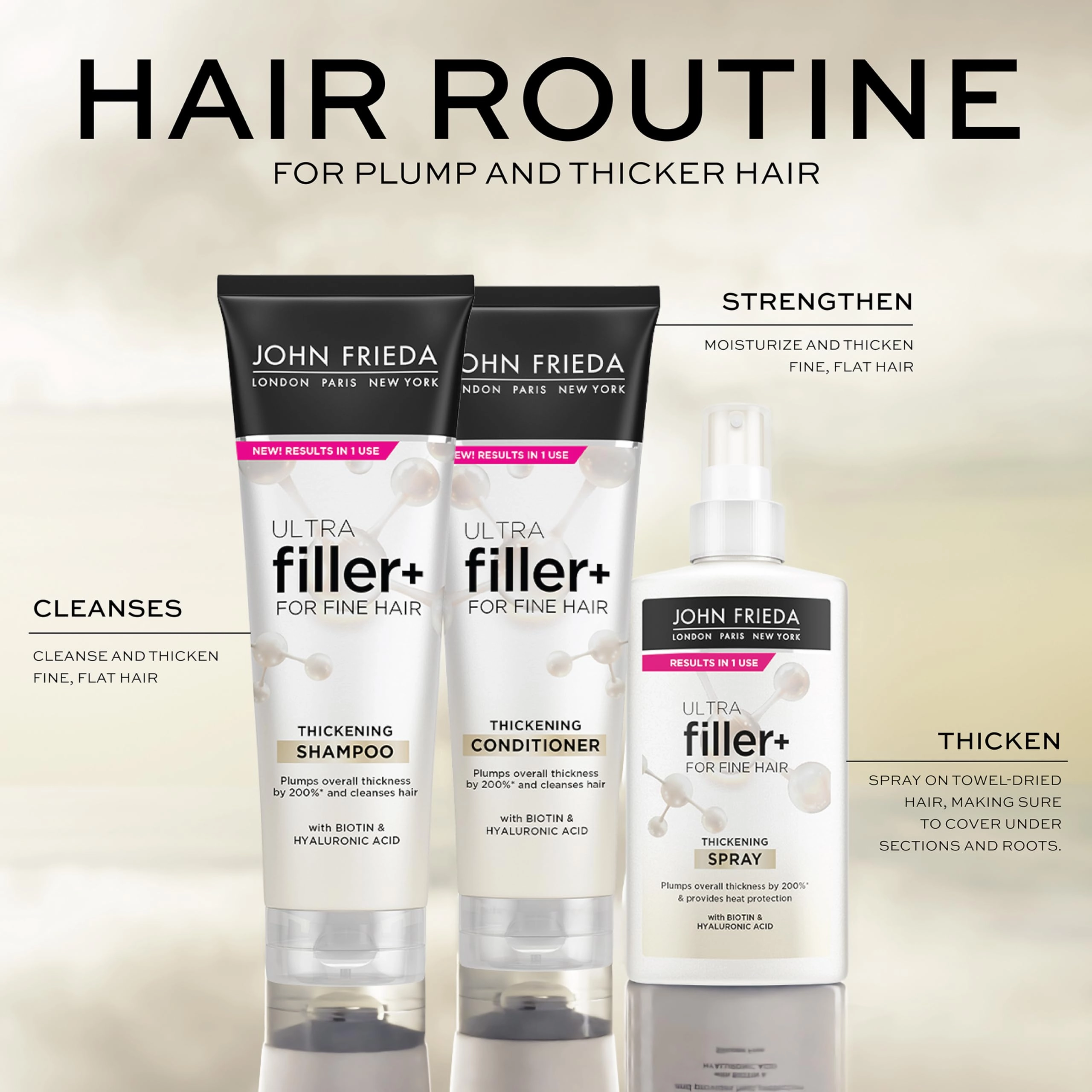 John Frieda ULTRAfiller  Thickening Shampoo and Conditioner for Fine Hair, 8.3 Oz each   ULTRAfiller  Thickening Spray, 5 Oz