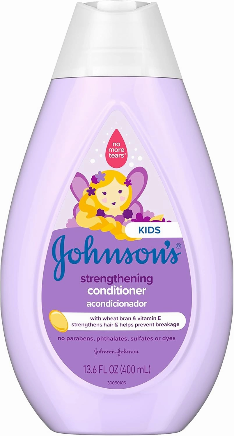 Johnson's Strengthening Tear-Free Kids' Conditioner with Vitamin E Strengthens & Helps Prevent Breakage, Paraben-, Sulfate- & Dye-Free, Hypoallergenic & Gentle on Toddler Hair, 13.6 fl. oz