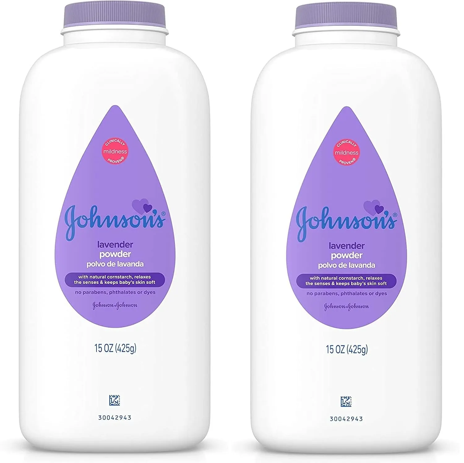 Johnson's Lavender Baby Powder with Naturally Derived Cornstarch, Hypoallergenic and Paraben Free, 15 oz (Pack of 2)