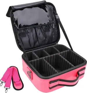 JOURMON Travel Makeup Bag Portable Cosmetic Case Organizer Portable Artist Storage Bag with Adjustable Dividers for Cosmetics Makeup Brushes Toiletry Jewelry Digital Accessories(Hot Rose,S)