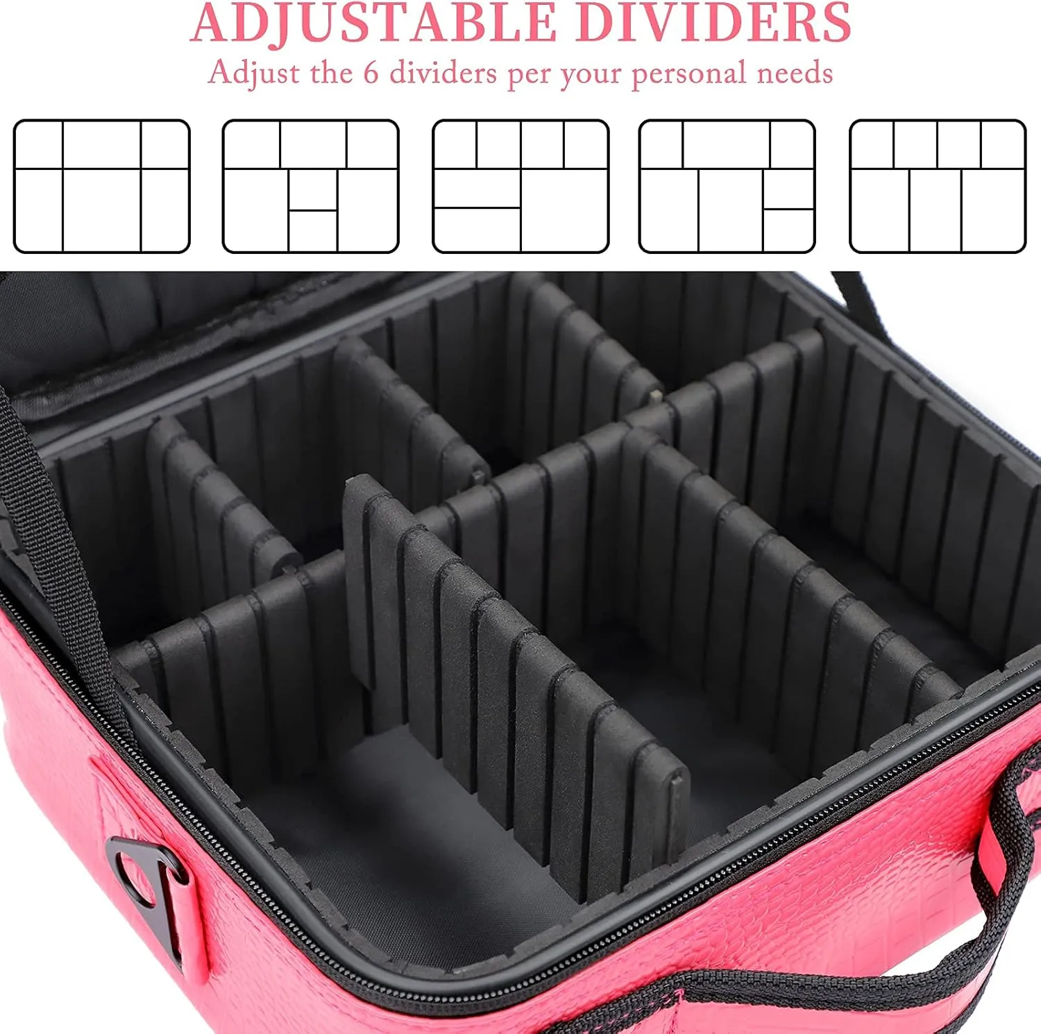 JOURMON Travel Makeup Bag Portable Cosmetic Case Organizer Portable Artist Storage Bag with Adjustable Dividers for Cosmetics Makeup Brushes Toiletry Jewelry Digital Accessories(Hot Rose,S)