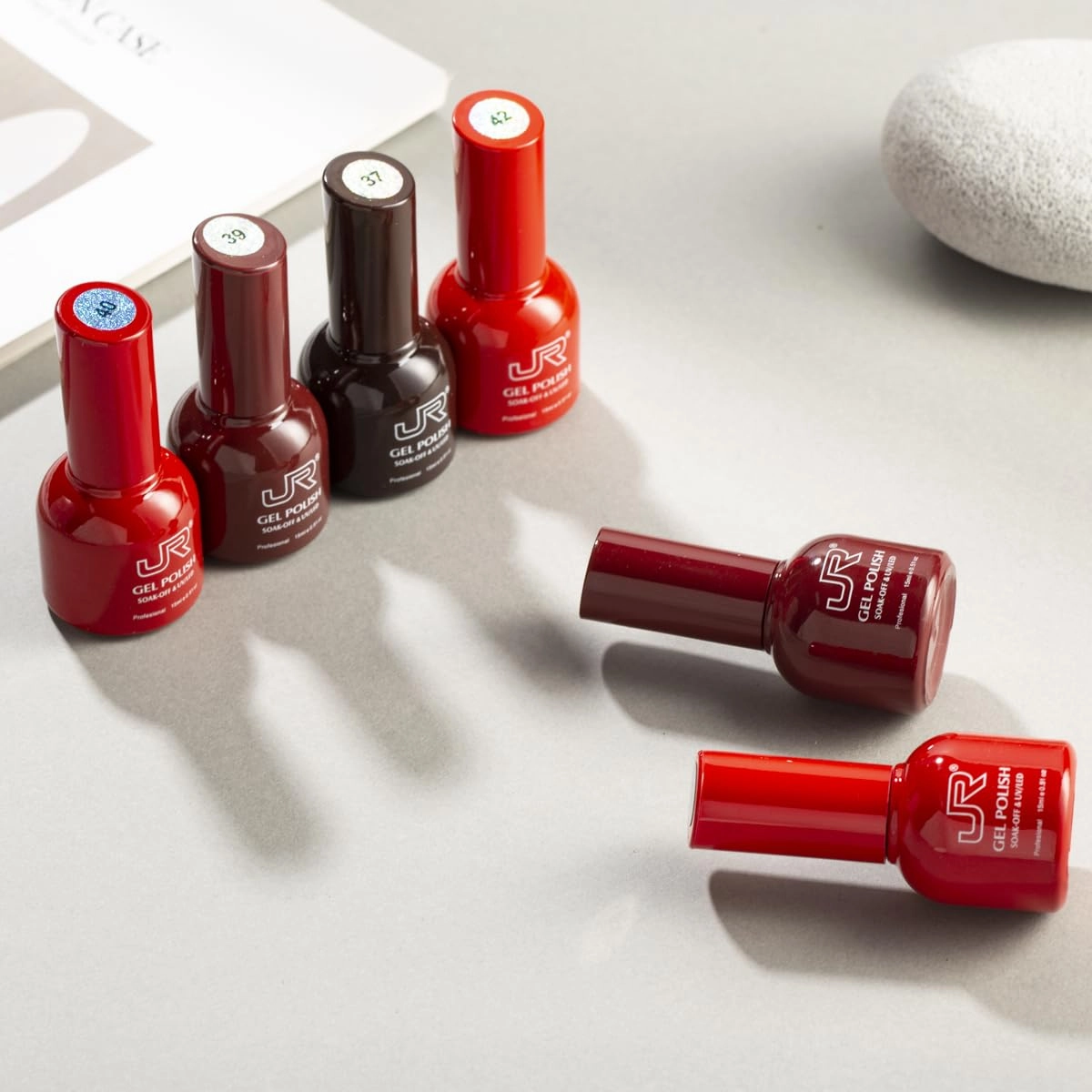 JR 6Pcs 15ml Gel Polish Set Colorful Collection Nail Polish Red Pink Green Brown Purple Soak off UV Gel polish Chip Resistant for Women (137G, 15ml)