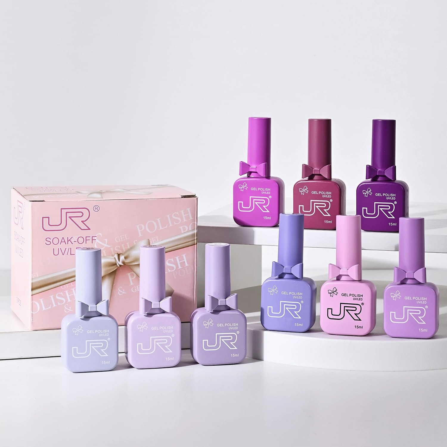JR 9pcs 15ml gel nail polish set Including Red Pink Nude Gel Polish Kit UV LED Soak Off Polish Home DIY Gift H