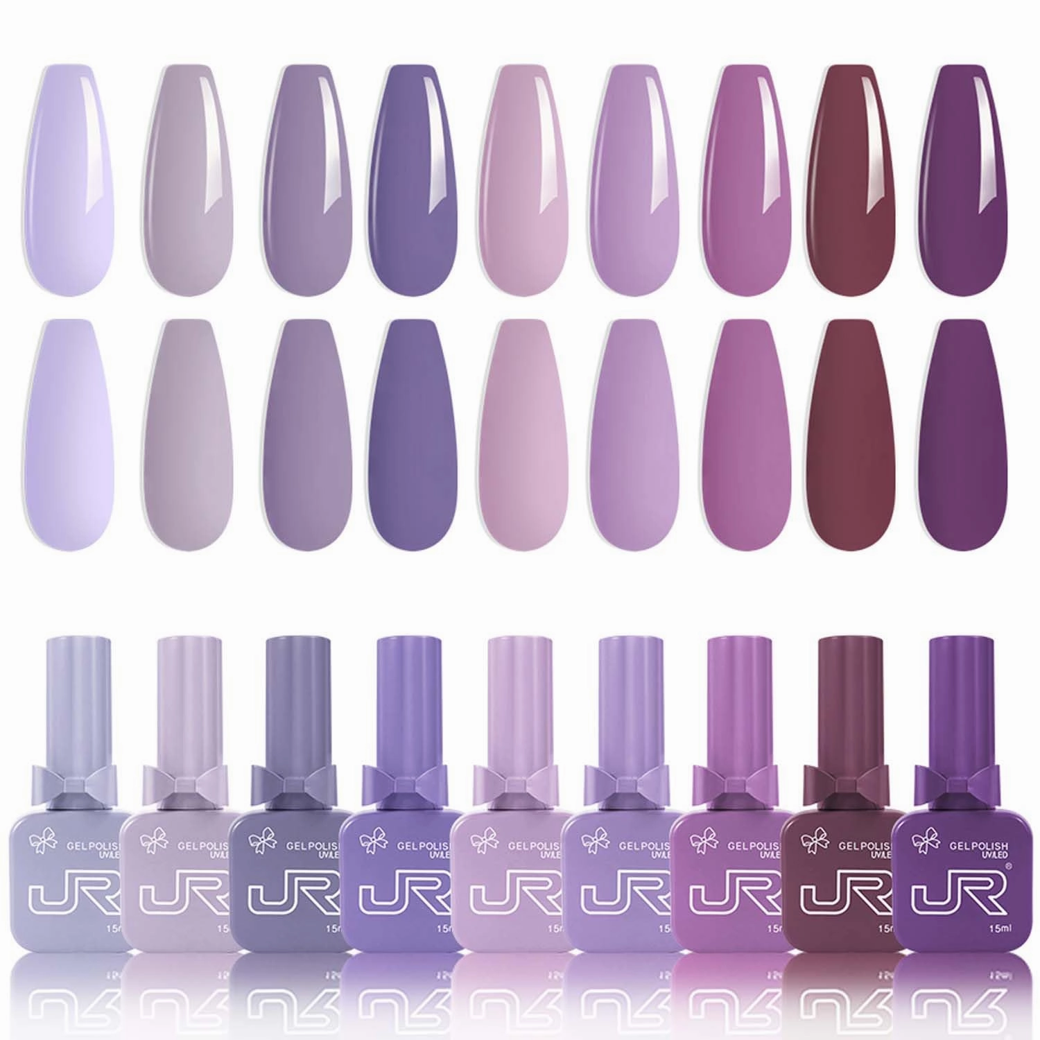 JR 9pcs 15ml gel nail polish set Including Red Pink Nude Gel Polish Kit UV LED Soak Off Polish Home DIY Gift H