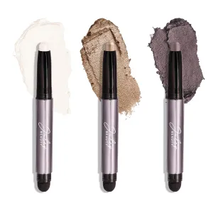 Julep Winter Gradiant Eyeshadow 101 Crème to Powder Waterproof Eyeshadow Stick Trio, Snowfall matte, Galaxy Grey Shimmer, & Smoky Amethyst Shimmer