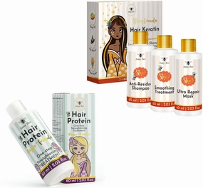 Jumy Bee Hair Repair & Smoothing Set – Protein Treatment Mask 2.02oz   Keratin Straightening Kit 2.03oz with Shampoo & Conditioner – Frizz Control – Coconut, Rose, Shea – All Hair Types
