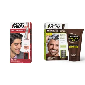 Just For Men Easy Comb-In Color Mens Hair Dye, Easy No Mix Application with Comb Applicator & Control GX Grey Reducing Shampoo, Gradual Hair Color for Stronger and Healthier Hair